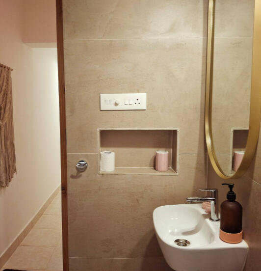 Newly renovated washroom in soothing color and exciting design